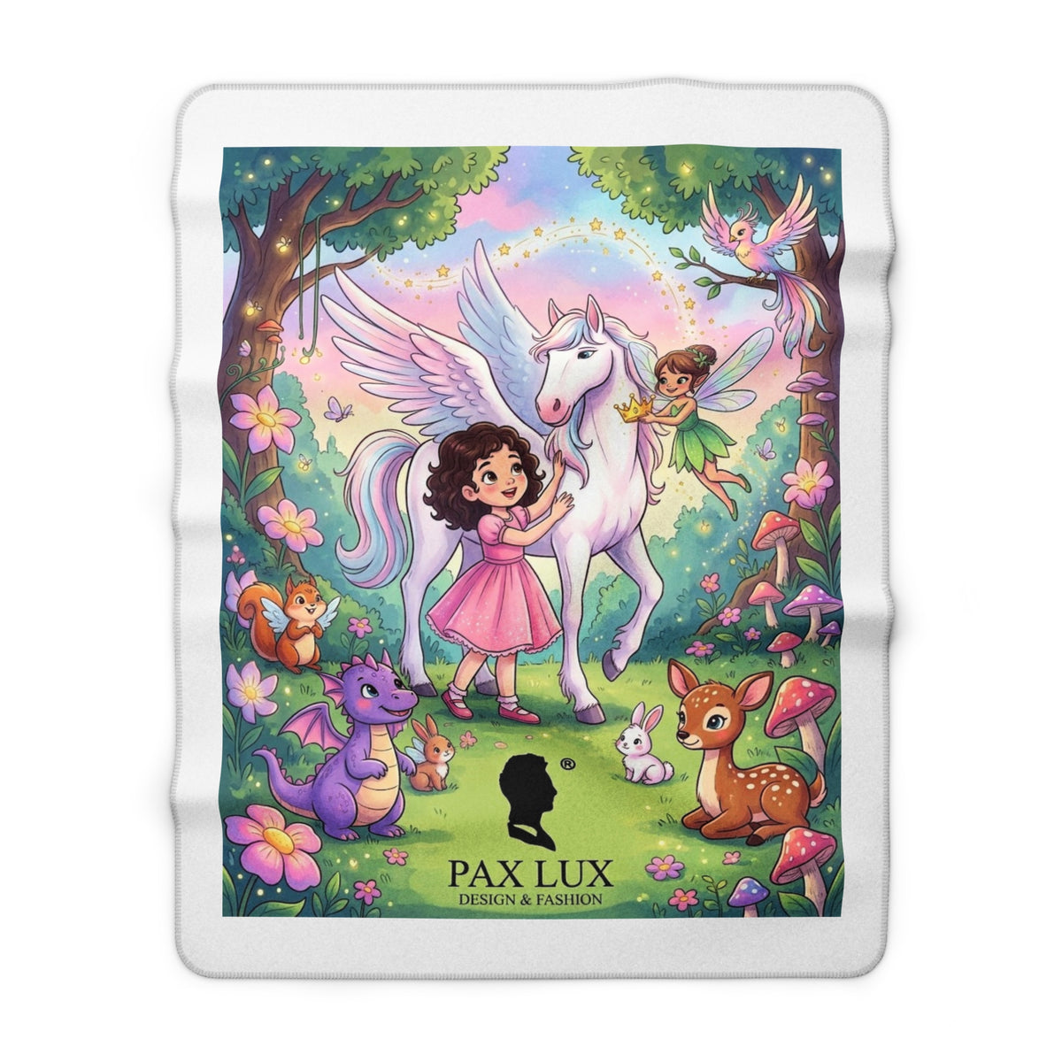 Sherpa Fleece Blanket, Magical Unicorn Fairy Forest Fantasy Design