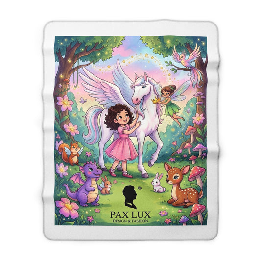 Sherpa Fleece Blanket, Magical Unicorn Fairy Forest Fantasy Design