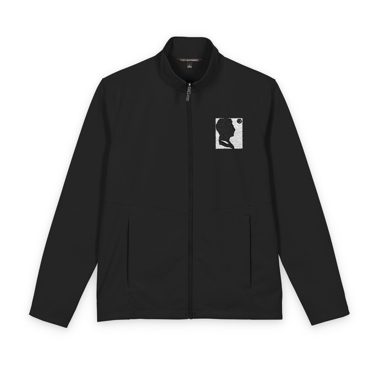 Men's Soft Shell Jacket with Abstract Black & White Dog Patch Pax Lux Fashion