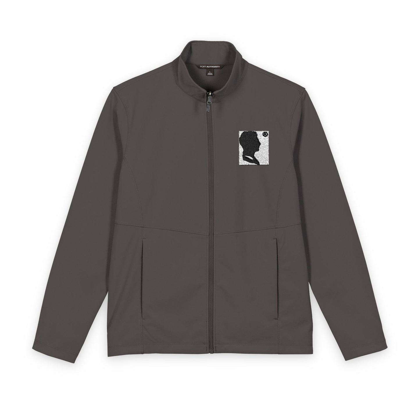 Men's Soft Shell Jacket with Abstract Black & White Dog Patch Pax Lux Fashion