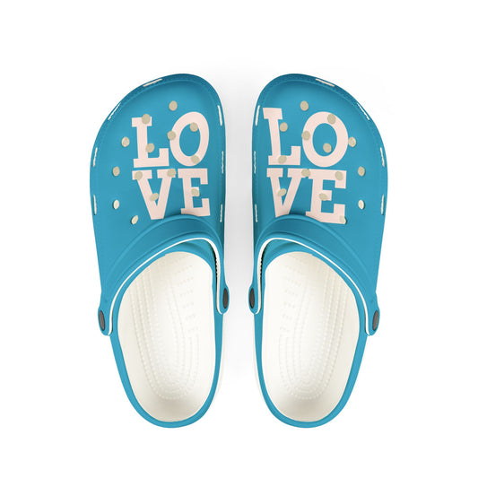 Love Print EVA Foam Clogs – Light Blue Comfort Shoes